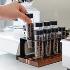 watchget Coffee Bean Storage Tubes Single Dose Coffee Bean Cellars 8 Pcs with One-way Exhaust Valve Sealed Airtight Coffee Bean Storage Jars with Hopper, Wooden Display Stand, A