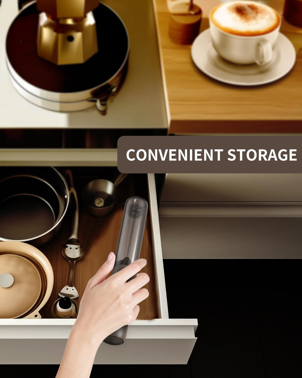 CIRCLE JOY Portable Rechargeable Milk Frother Hanheld, Dual Spring Whisk Electric Coffee Frother Wand Drink Mixer for Matcha Lattes Cappuccino, Kitchen Gifts, Brown