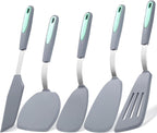 To encounter 5 Pieces Silicone Spatula Set, Non-Stick Silicone Turner Spatulas, Heat Resistance Cooking Utensils, Flip Turner for Fish, Egg, Pancake, Light Grey