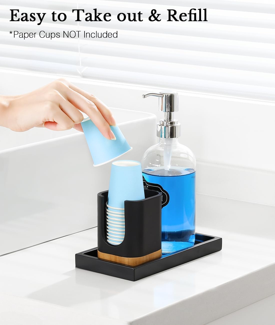 Luxspire Bathroom Cup Dispenser, Dixie Cup Holder 3-5oz, Disposable Paper Cup Holder for Bathroom, Cotton Pad Container, Guest Bathroom Essentials, Matte Black