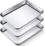 3 Pcs Baking Sheet Pan Set 9 x 6.7 x 1 Inches Cookie Sheet Small Toaster Oven Stainless Steel Tray Barbecue Grill Rectangle Trays, Non-stick, Easy Clean