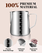 Milk Frothing Pitcher 20oz/600ML with Clear Scale 1PCS, Stainless Steel Cappuccino Espresso Machine Accessories for Barista Coffee Bar Attached Dessert Spoons 2PCS