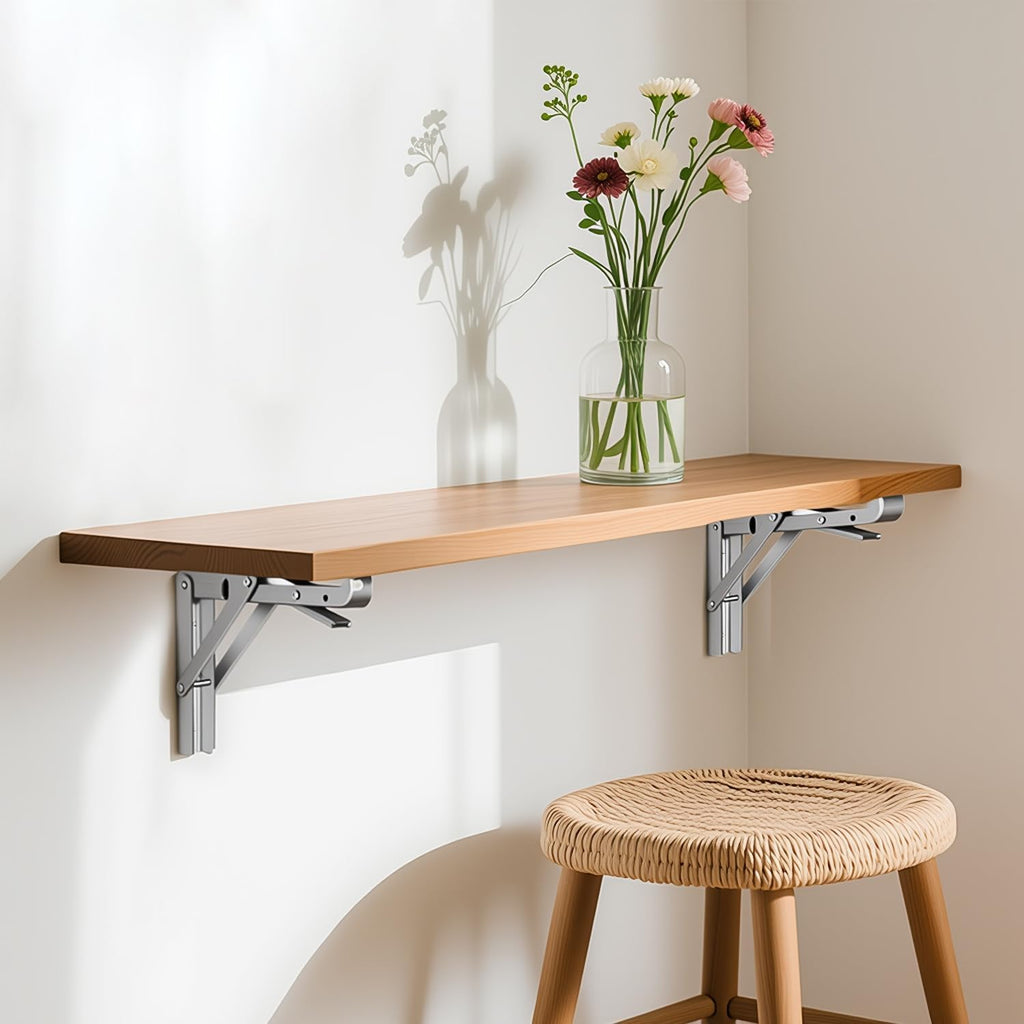 Folding Shelf Brackets Heavy Duty Stainless Steel – Wall Mounted Collapsible Table Bracket for DIY Workbench, RV Countertop, Kitchen Folding Desk 2 Pack