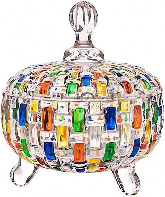 MAGCOLOR Elegant-Hand Painted Colorful Large Crystal Glass Candy Box,Christmas Candy jars with Lid,Storage Jewelry Jar,Candy dish covered,Great Gift for Family Friends-24 oz-Cute Candy servers.