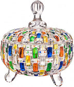 MAGCOLOR Elegant-Hand Painted Colorful Large Crystal Glass Candy Box,Christmas Candy jars with Lid,Storage Jewelry Jar,Candy dish covered,Great Gift for Family Friends-24 oz-Cute Candy servers.