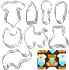 Baby Shower Cookie Cutters 8Pcs, Cute Shapes Baby Carriage Onesies Bottle Bib Clothes Elephant Bear Fondant Cutter, Sturdy Metal Biscuit Cutter Cookie Mold for Baby Shower Baking & Gift