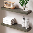24" Acacia Chevron Floating Shelves Set of 2 - Wall Mounted Wooden Shelf for Stylish Home Décor - Mocha Color - 24x6.7x1.5 Inches