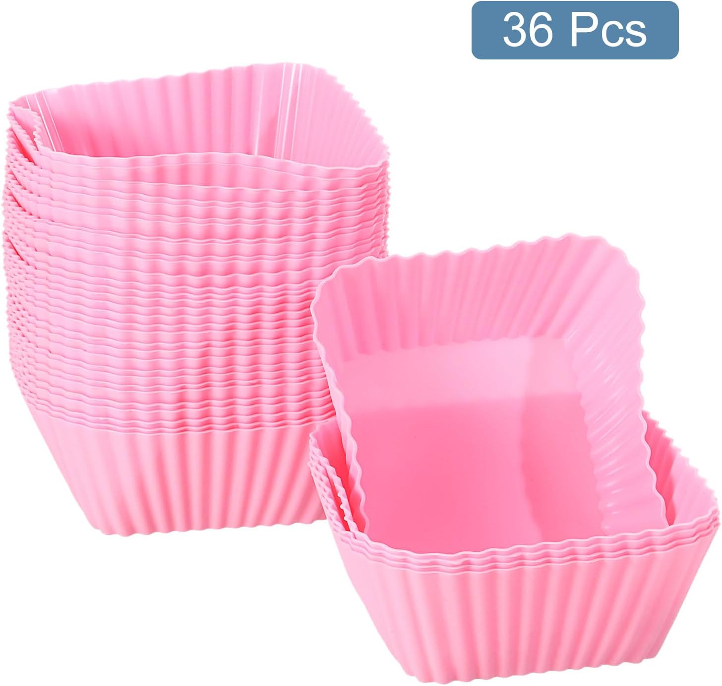 uxcell 36Pcs Silicone Cupcake Baking Cups, Silicone Muffins Liners Non-Stick Square Baking Cups, for Cooking Eggs Baking Muffins and Make a Cake(Pink)