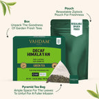 VAHDAM, Decaf Himalayan Green Tea Bags (100 Pyramid Tea Bags) Caffeine Free, Gluten Free | High Grown Decaf Green Tea | Resealable Ziplock Pouch | Pyramid Tea Bags