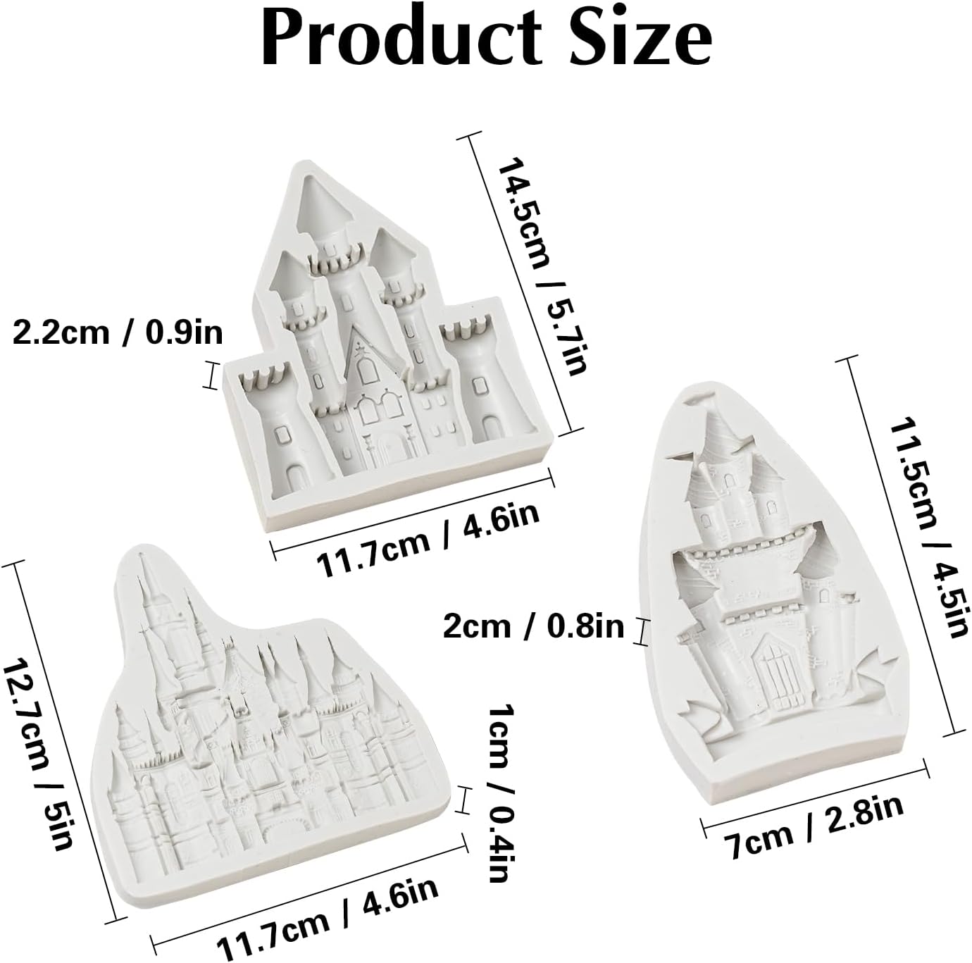 KALAIEN Castle Silicone Mold,3Pcs/Set Castle Cake Fondant Molds,Princess Chocolate Molds Castle Silicone Mirror Mould for Cake Decorating, FTM5036
