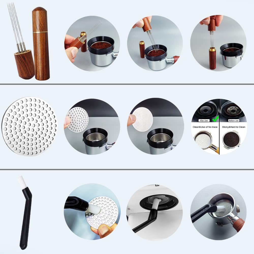 51mm Espresso Tamper Set, 5PCS Coffee Tamper Kit with WDT Tool, Coffee Stirrer, Dosing Funnel, Puck Screen 51mm Espresso Accessories Tampers Kit (Black)