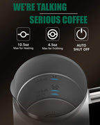 Huogary Milk Frother, Milk Steamer for Milk Foam & Hot Milk(4.5oz/10.5oz), Electric Milk Frother and Warmer for Homemade Coffee, 120V (white)