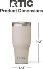 RTIC 40oz Essential Tumbler with Lid, Insulated, Stainless Steel, Metal, Double Wall Vacuum-Insulation, Ceramic Lined, Travel Cup for Iced Coffee, Tea, Hot and Cold Drink, Beach