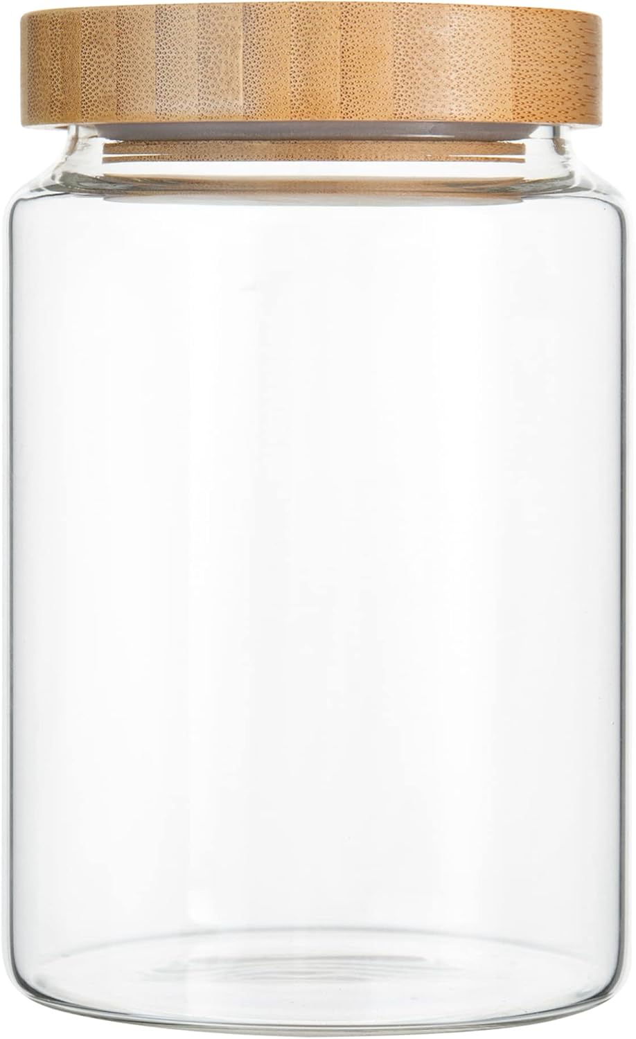 900ML/30Oz Clear Cute Glass Storage Canister Holder with Airtight Bamboo Lid, Modern Decorative Medium Container Jar for Coffee, Spice, Candy, Salt, Cookie, Condiment, Pepper, Sugar