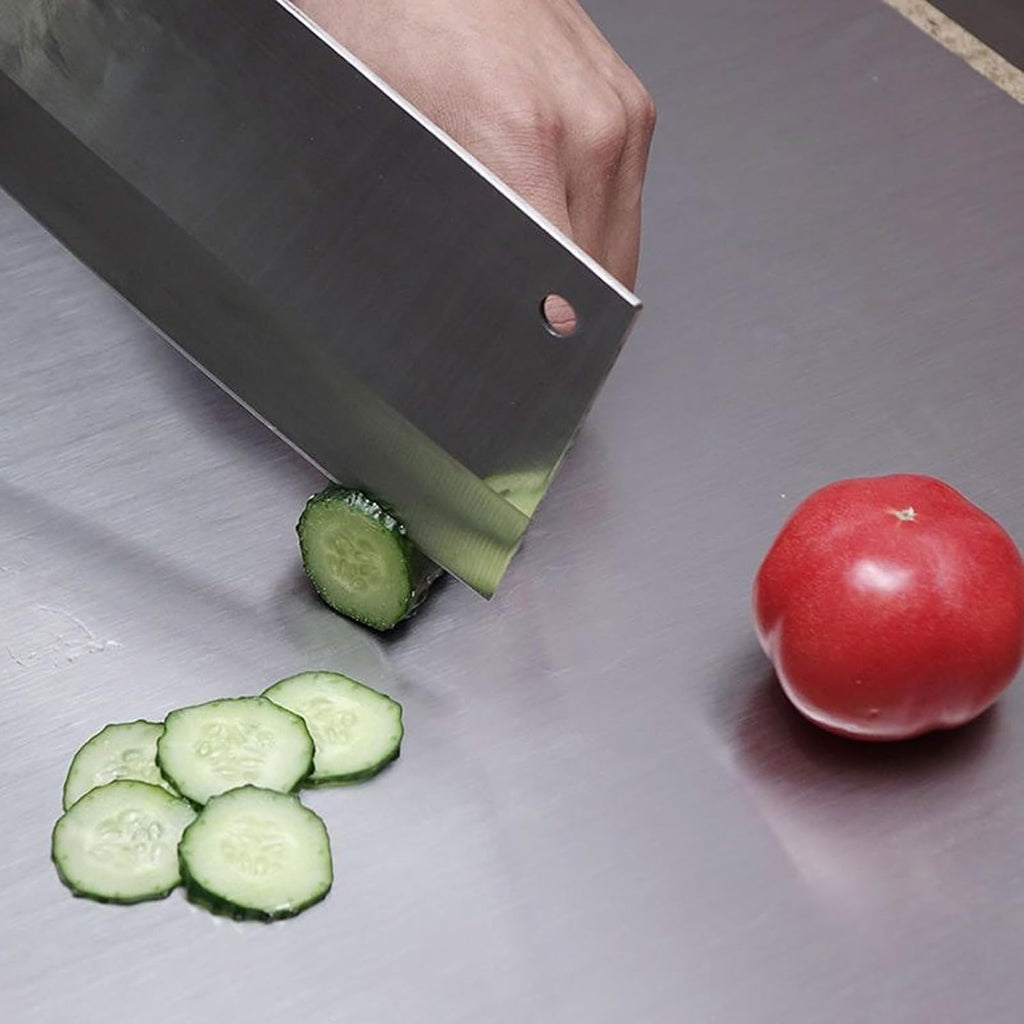 Stainless Steel Cutting Boards with Lip for Kitchen,Chopping Boards for Countertop,Large Metal Cutting Board over Sink Suitable for Meat, Fruits,Vegetables,Bread,Cake,Pasta,Noodle,Pizza(19.7"*15.7")