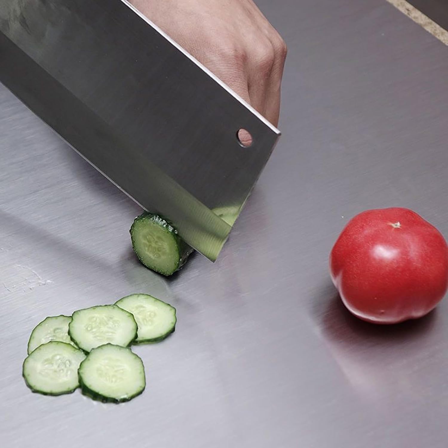 Stainless Steel Cutting Boards with Lip for Kitchen,Chopping Boards for Countertop,Large Metal Cutting Board over Sink Suitable for Meat, Fruits,Vegetables,Bread,Cake,Pasta,Noodle,Pizza(19.7"*15.7")