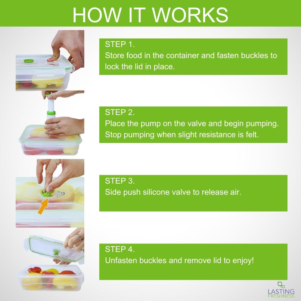 Lasting Freshness 19 piece Vacuum Seal Food Storage Containers with Vacuum Pump, Airtight and Leak Proof, Vacuum Sealed Food Storage Containers, Meal Prep Containers, Keep Food Fresh up to 5 X Longer