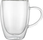 Restaurantware-Forma Professional 11.8 Ounce Glass Coffee Cups, 2 Insulated Coffee Cups With Handle - Dishwashable, Reusable, Clear Double Wall Beverage Tumblers, Freezable, For Hot Or Cold Beverages