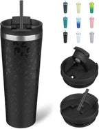 BJPKPK 26oz Insulated Tumbler With lid And Straw Stainless Steel Tumblers Travel Coffee Mug Reusable Thermal Cup,Black Leopard