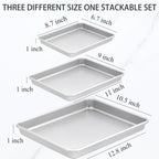 3-Piece Nonstick Baking Pans Set of 3 - Nonstick Rectangle Sheet Cake Pans, 13/11/9 Inch Metal Oven Tray for Cooking Jellyroll, Stackable Bakeware Set