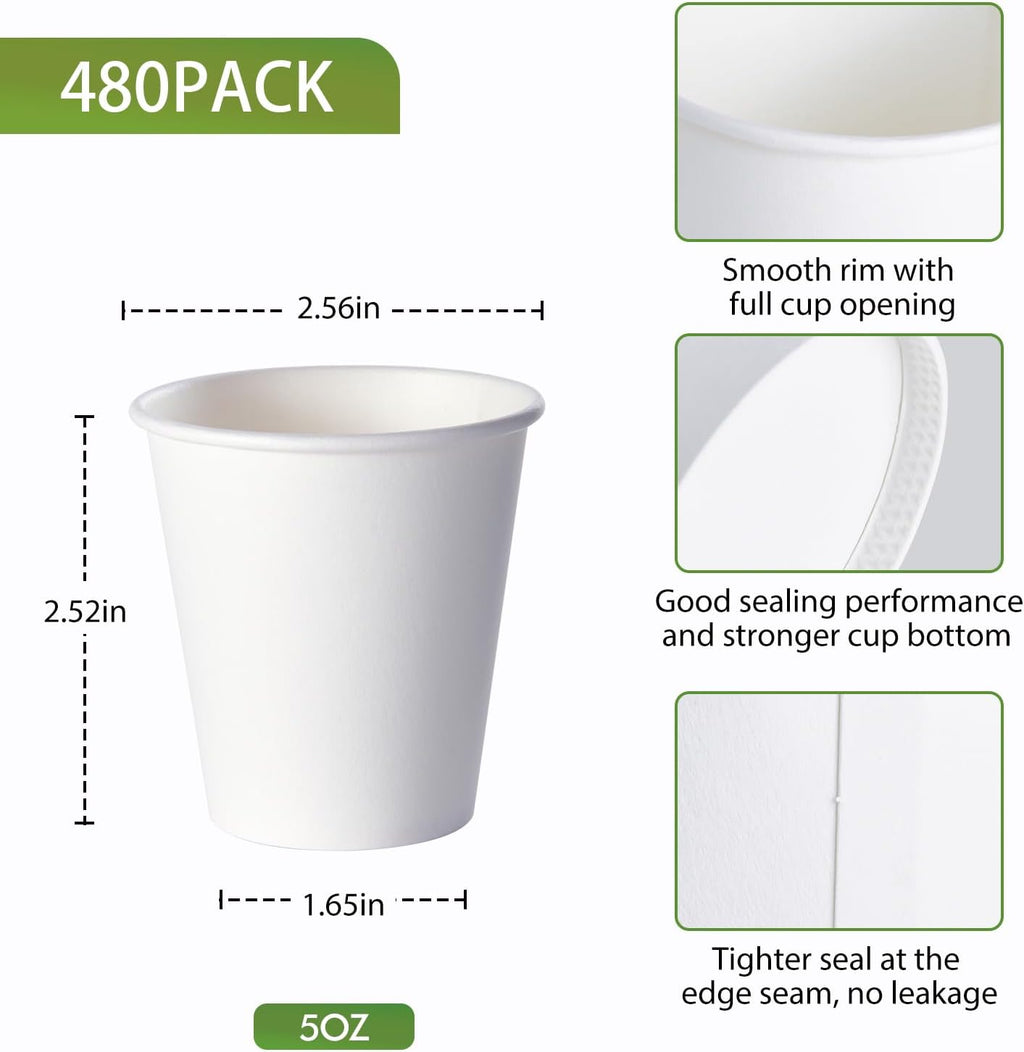 LITOPAK 480 Pack 5 oz Disposable Paper Cups, Disposable Mouthwash Cups, Small Disposable Cups, Mini Paper Cups for Parties, Picnics, Barbecues, Travel and Events