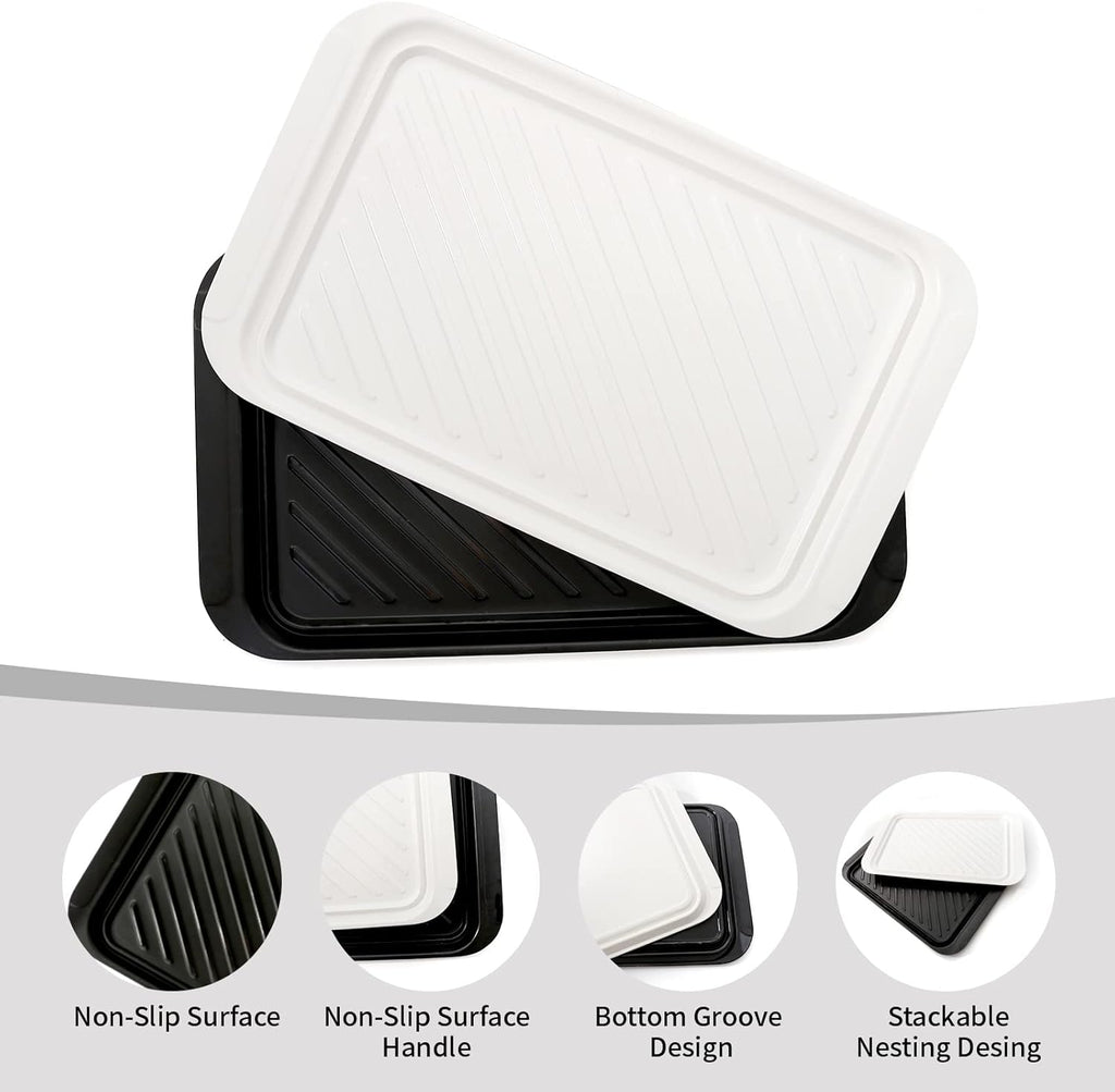 TP Grilling Prep and Serve Trays, 17" BBQ Tray for Meat Marinating and Food Plating, Melamine Serving Platters Set of 2 Grilling Accessories, Black and White