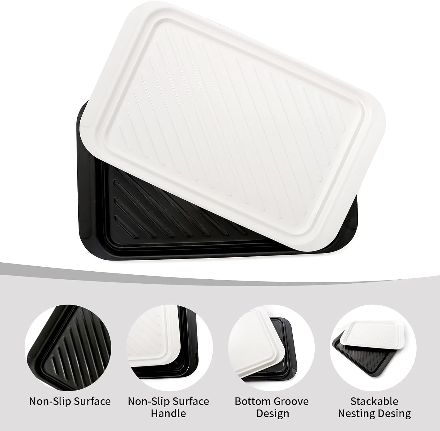 TP Grilling Prep and Serve Trays, 17" BBQ Tray for Meat Marinating and Food Plating, Melamine Serving Platters Set of 2 Grilling Accessories, Black and White