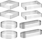 Guowall Stainless Steel Cake Ring, Multi Shaped Fruit Tarte Crust, Square Rectangle Round Oval Shape Pastry Food Ring Nonstick DIY Baking Tools - 8pcs