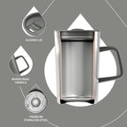 Ideus Vacuum Insulated Coffee Mug, 16oz Reusable Stainless Steel Thermal Double Walled cup with Handle and Slider Lid for Hot & Cold Beverages, BPA Free (Leapord Gray)