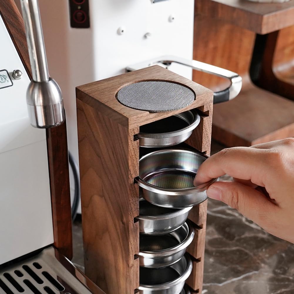 watchget Espresso Filter Basket Stand Portafilter Filter Basket Holder Rack Wooden Espresso Portafilter Precision Basket Storage Stand for 53mm Espresso Machines and 53mm Coffee Puck Screen