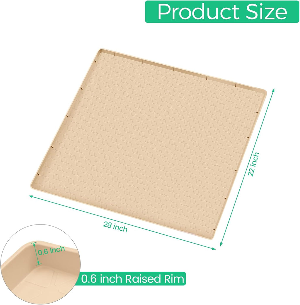 TRZZ Silicone Waterproof Under Sink Mat 28" x 22", Drip Tray and Cabinet Liner for Kitchen and Bathroom, Prevents Water Damage and Organizes Cabinets (Beige)