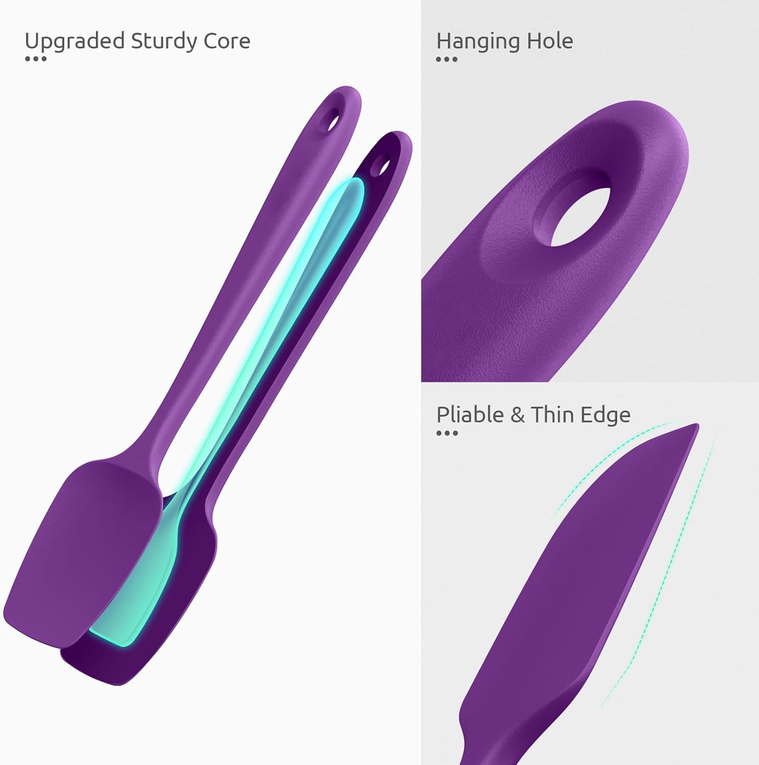 U-Taste Silicone Spatula Set with 600 Degrees Fahrenheit Heat Resistant (Purple)