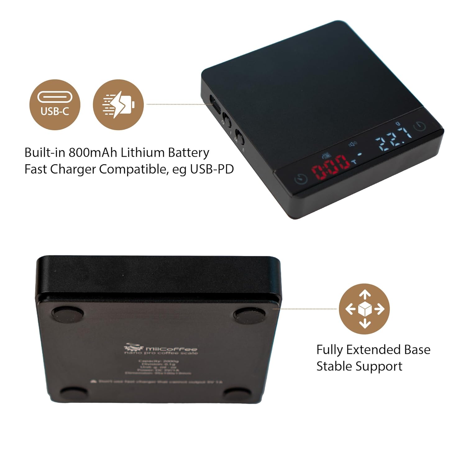 Nano Pro Coffee Scale with Timer, Espresso Scale with Auto Tare, Aluminum Body, Touch Sensor and Silicone Cover (Black)