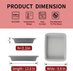 Silicone Baking Mold, Detroit Style Pizza Pan, Rectangular Baking Dish with Handles, Compatible with Fancy Panz, for Lasagna, Cake, Brownie or Family Dinner, 12.6 x 9.8 x 2.1 Inch (2 Pack, Grey)