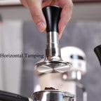 54mm Espresso Tamper with Calibrated Spring Loaded for Ninja Luxe Café/Breville -【24lb~35lbs Self-Adjustable with Sound Feedback】- Self Leveling Stainless Steel Ripple Base - Black
