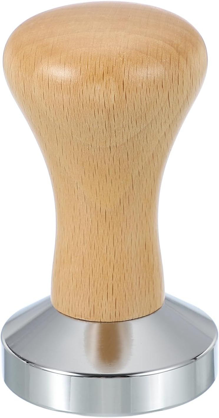 uxcell 51mm Coffee Tamper, Stainless Steel Espresso Press Tamper, Espresso Tamper with Wooden Handle Suitable for Coffee Shop, Restaurant Bar, Bakery (Light Brown)