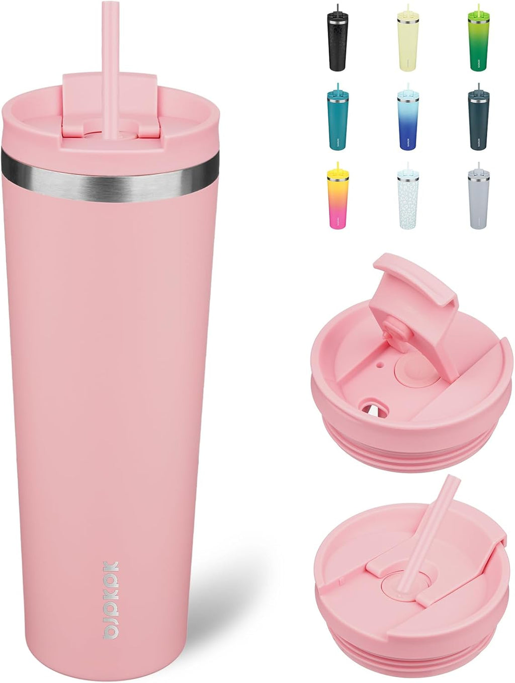BJPKPK 30oz Tumbler With lid And Straw Stainless Steel Travel Coffee Mug Insulated Tumblers Cups,Light Pink