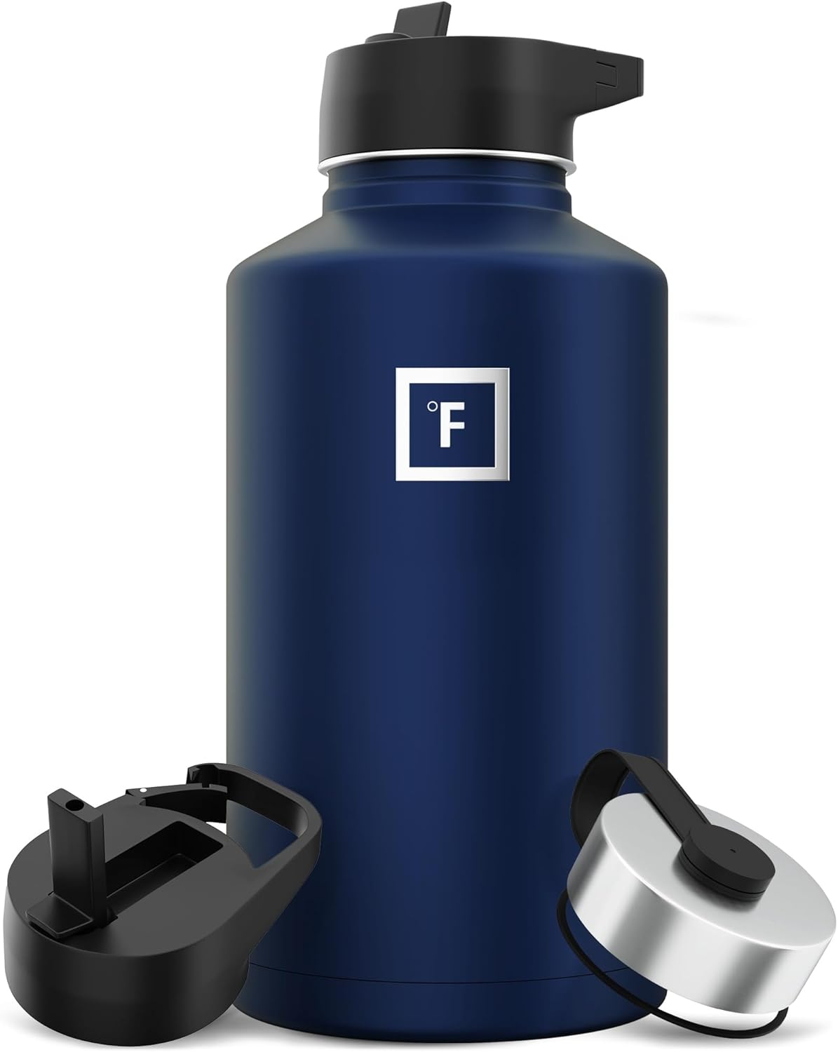 IRON °FLASK Camping & Hiking Hydration Flask with 3 Lids - Stainless Steel, Double Walled & Vacuum Insulated Water Bottle - Leak Proof & BPA Free (Twilight Blue, Straw - 64 oz)