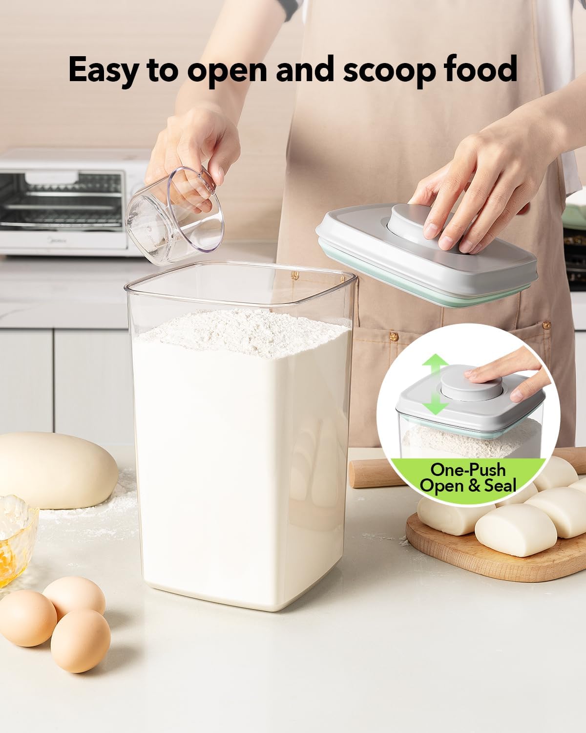 Ankou Airtight Food Storage Container with Pop Lid & 130ml Scoop, 4L/4.2qt *4 BPA-Free Cereal, Rice, Flour, Pasta & Snack Container, Stackable & Durable,Kitchen Pantry Organizer