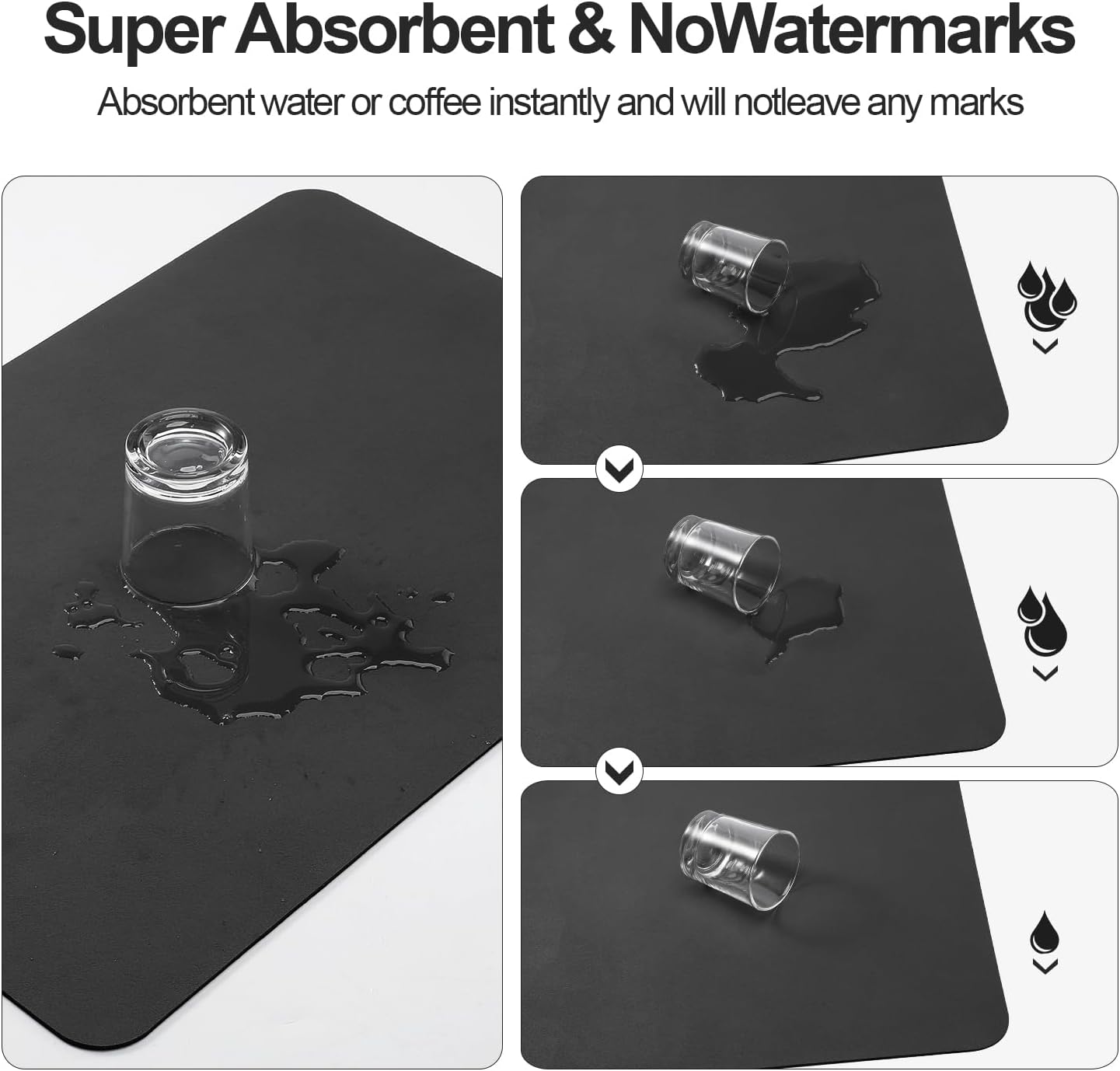 Dish Drying Mat for Kitchen Counter | Coffee Bar Mat for Countertops | Heat Resistant Drainer Mat with Non-slip Rubber Backed | Hide Stain Kitchen Absorbent Draining Mat | Black 18"x32"