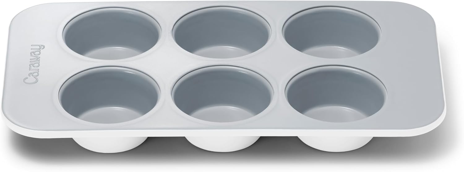 Caraway Nonstick Ceramic 6 Cup Muffin Pan – Non-Toxic, PTFE & PFOA Free – Oven Safe – Aluminized Steel Core – Small Muffin Pan for Baking Cupcakes, Muffins & More - White