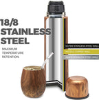 BALIBETOV Complete Yerba Mate Set - Modern Mate Gourd, Thermal Flask, Bombilla and Cleaning Brush Included - All Premium Quality 304 18/8 Stainless Steel (Wood)