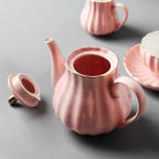Sweejar Porcelain Tea Sets British Royal Series, 8 OZ Cups & Saucer Service for 6, with Teapot Sugar Bowl Cream Pitcher Teaspoons and Tea Strainer, Suitable for High Tea, Wedding, Party (Pink)