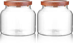 Labina Glass Storage Container Airtight Food Jars Kitchen Canister with Wood Lids, 47 Oz Wide Mouth Pantry Organization Glass Jar for Flour, Sugar, Cookie, Spagetti, Nuts and Candy (2 Pack)