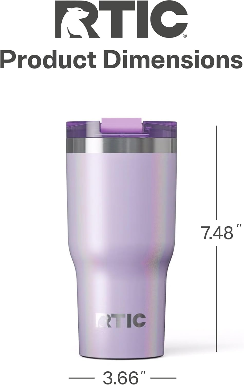 RTIC 20oz Essential Tumbler with Lid, Insulated, Stainless Steel, Metal, Double Wall Vacuum-Insulation, Ceramic Lined, Travel Cup for Iced Coffee, Tea, Hot and Cold Drink, Lavender Glitter