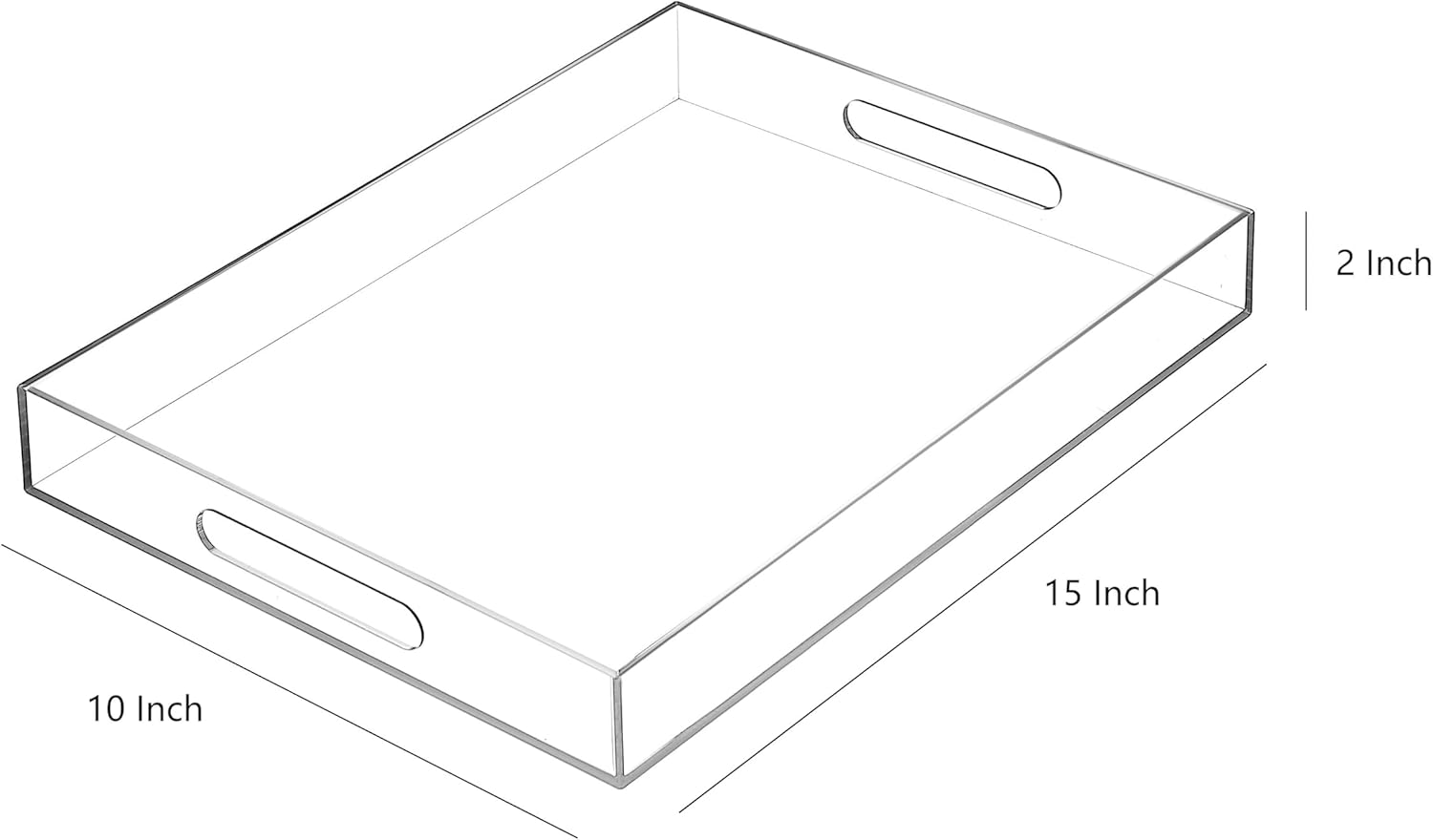 Clear Sturdy Acrylic Serving Tray with Handles-10x15Inch-Serving Coffee,Appetizer,Breakfast,Butler-Kitchen Countertop Tray-Makeup Drawer Organizer-Vanity Table,Ottoman Tray-Decorative Tray