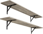 DINZI LVJ Long Wall Shelves, 47.3Inch Wall Mounted Shelves Set of 2, Extra Large Wall Storage Ledges with Sturdy Metal Brackets for Living Room, Bathroom, Bedroom, Kitchen, Grey Wash