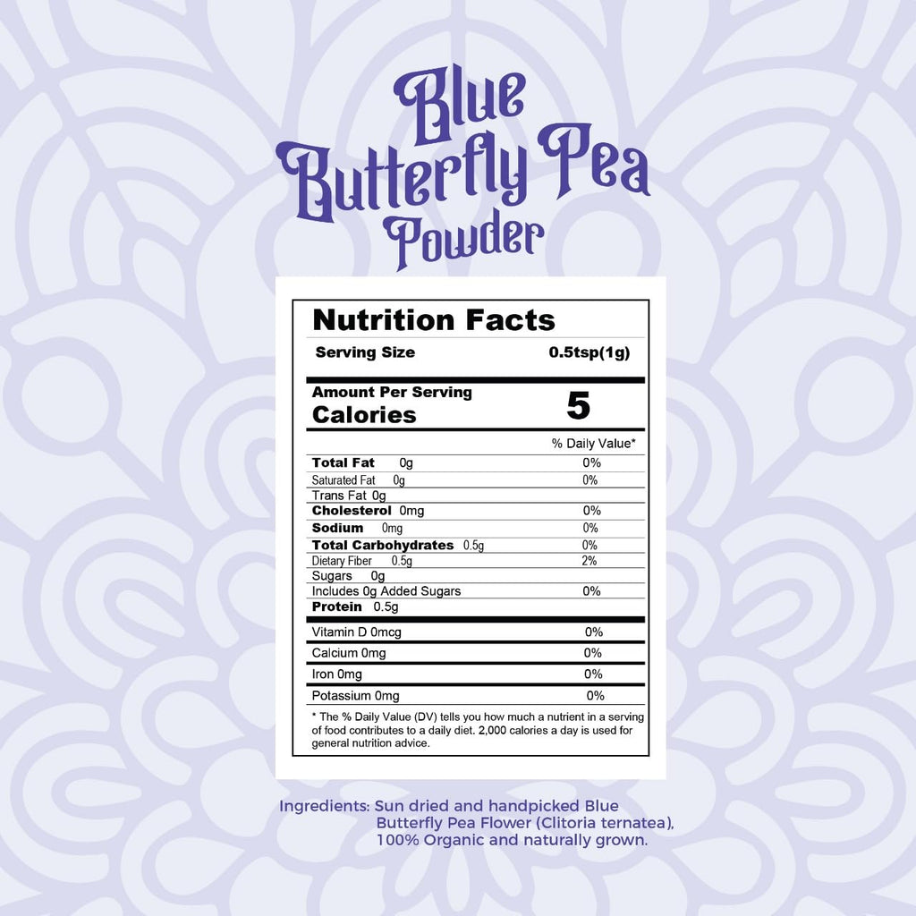 Pure Butterfly Pea Flower Powder, 100% Pure Natural Food Coloring, Non-GMO, Vegan, Retort Processed, Antioxidant-Rich, Blue Lotus Flower Powder