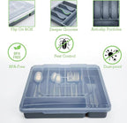 Silverware Organizer with Cover, Portable Cutlery Holder Flatware Tray with Lid Plastic Silverware Storage Box (Dark Gray)