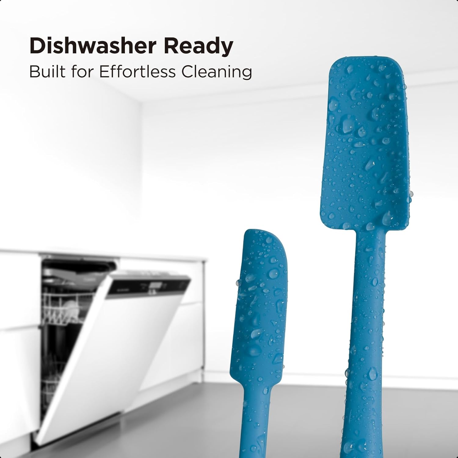 Kitchen Mama WaltzGrip Platinum Silicone Jar and Can Spatula Utensil Set: Heat-Resistant, Nonstick Scraper, Scooping, Perfect for Smoothies, Jam, Cream, Peanut Butter, Dishwasher Cooking Gadget (Blue)